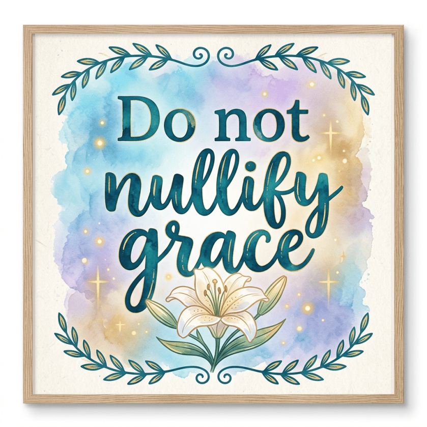 Framed watercolor artwork reading “Do not nullify grace” with a lily