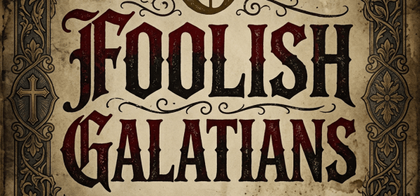 Ornate vintage artwork reading “Foolish Galatians” and “Galatians 3:1”