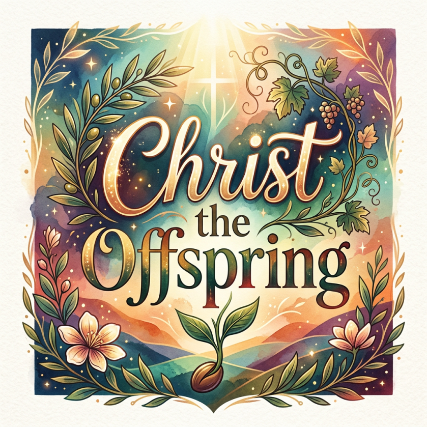 Illustrated poster with text “Christ the Offspring” and botanical spring motifs