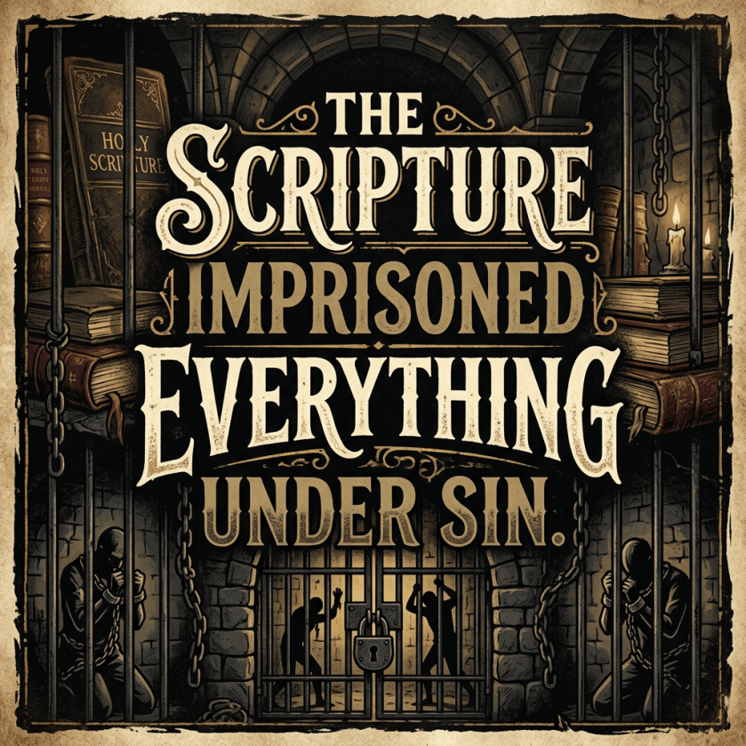 Text reads: THE SCRIPTURE IMPRISONED EVERYTHING UNDER SIN.