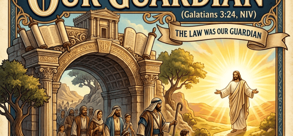 The Law Was Our Guardian, Galatians 3:24 NIV, with travelers approaching Jesus