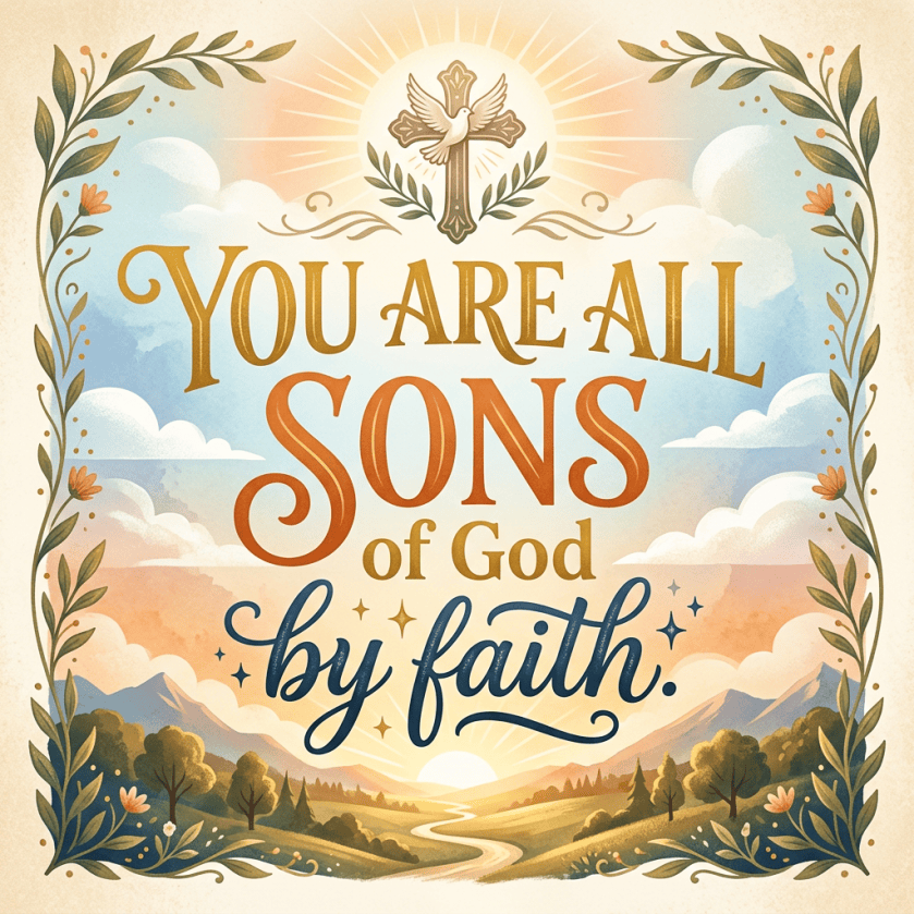 Christian artwork reading “YOU ARE ALL SONS OF GOD by faith”